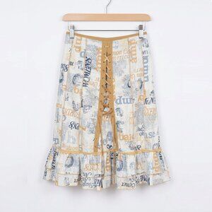 MARIE-CLAIRE - Stylish Tan & Blue with text-and-graphic Lace-Up Skirt -  Size 13